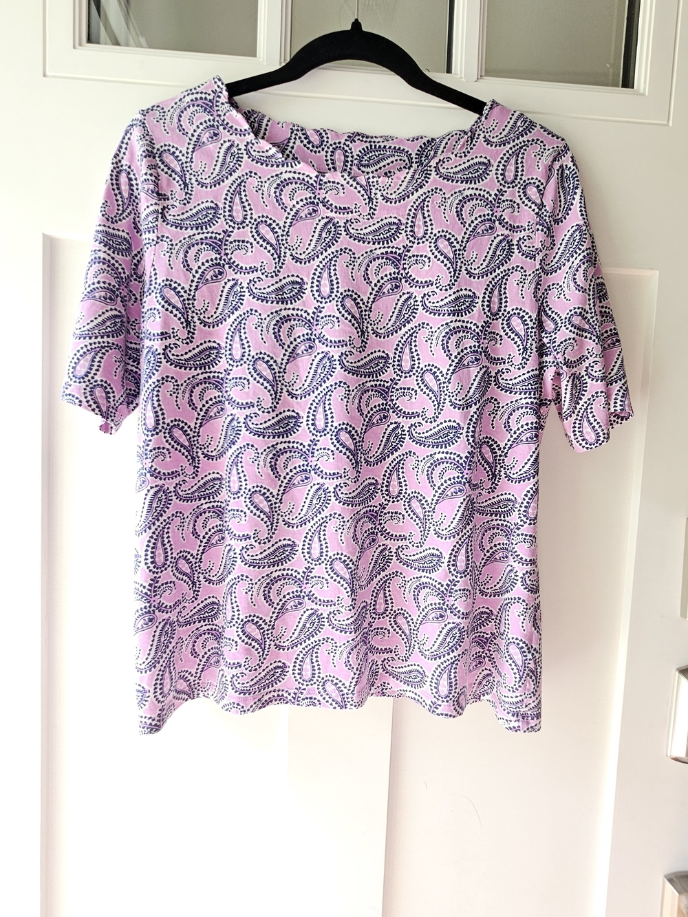 Talbots Sz L ~  Pink and Navy Paisley Short Sleeve Tunic Top